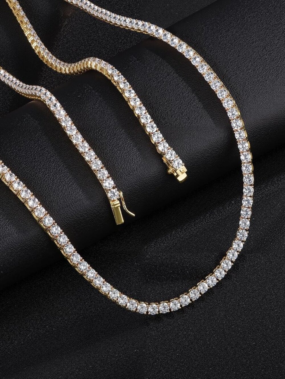 4.0mm CZ Tennis Necklace, 18K White/Yellow Gold Plated 4.0mm Round Cubic Zirconi - Picture 6 of 8